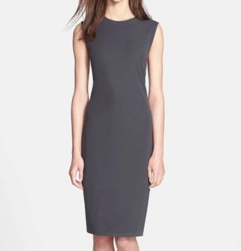 VINCE dark gray ribbed bodycon sleeveless midi mid length thick sheath dress